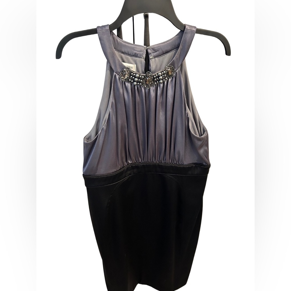 Jones Studio Bead & Crystal Embellished Gray & Black Dress, Size 12